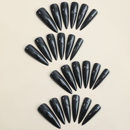 24 Piece Glossy Black Press On Nails Set - Smarsty
