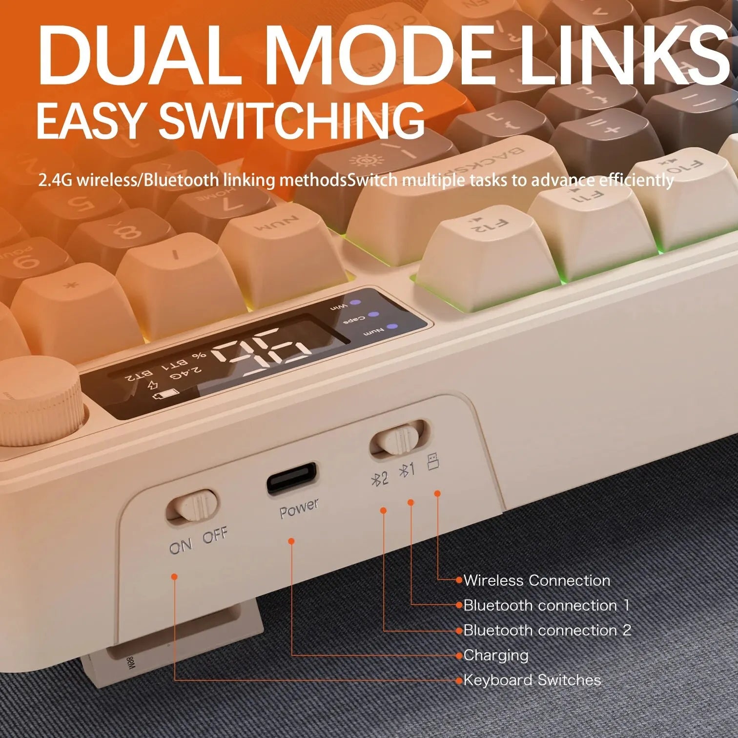 Wireless Keyboard With Screen Bluetooth Multi Device Linking