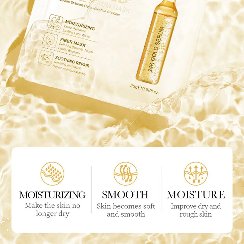 15pcs 24K Gold Hyaluronic Acid Face Masks for Hydration and Brightening - Smarsty