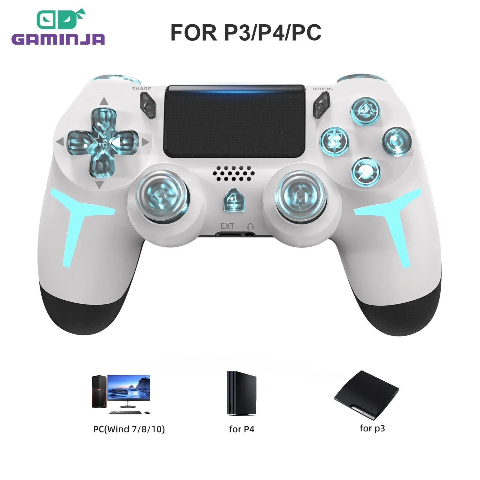 GAMINJA RGB Wireless Game Controller With Dual Vibration - Smarsty