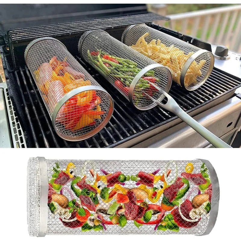Rolling BBQ Grill Basket for Easy Outdoor Cooking - Smarsty