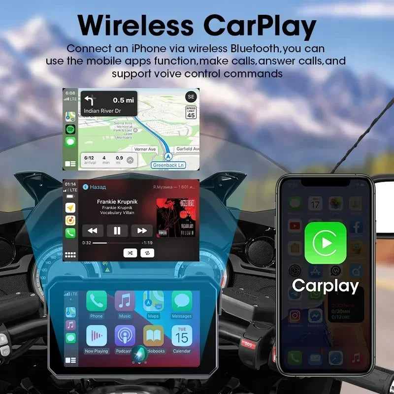 Motorcycle GPS Display With Wireless CarPlay Android Auto - Smarsty