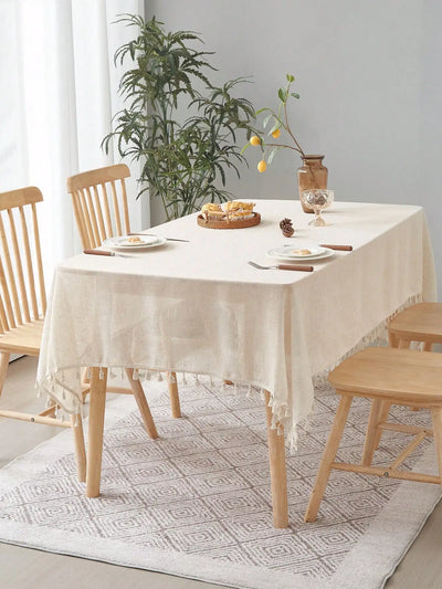 Beige Linen Square Tablecloth for Retro Home Decor - Smarsty