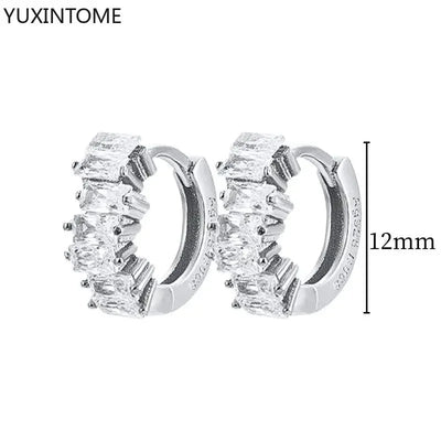 925 Sterling Silver Hoop Earrings White Crystal Luxury - Smarsty