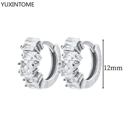 925 Sterling Silver Hoop Earrings White Crystal Luxury - Smarsty