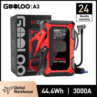 GOOLOO A3 Jump Starter with Air Compressor, 3000A Portable Car Battery Booster (9.0 Gas/6.5L Diesel) with 150PSI Auto-Shutoff Ti - Smarsty