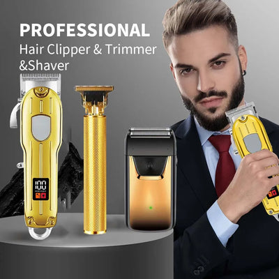 Professional Hair Clipper and Trimmer Set Men Electric Razor Shavers Beard Trimmer Rechargeable Barber Clippers Haircut Kit - Smarsty