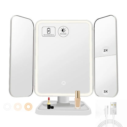 LED Trifold Makeup Mirror with Adjustable Brightness - Smarsty