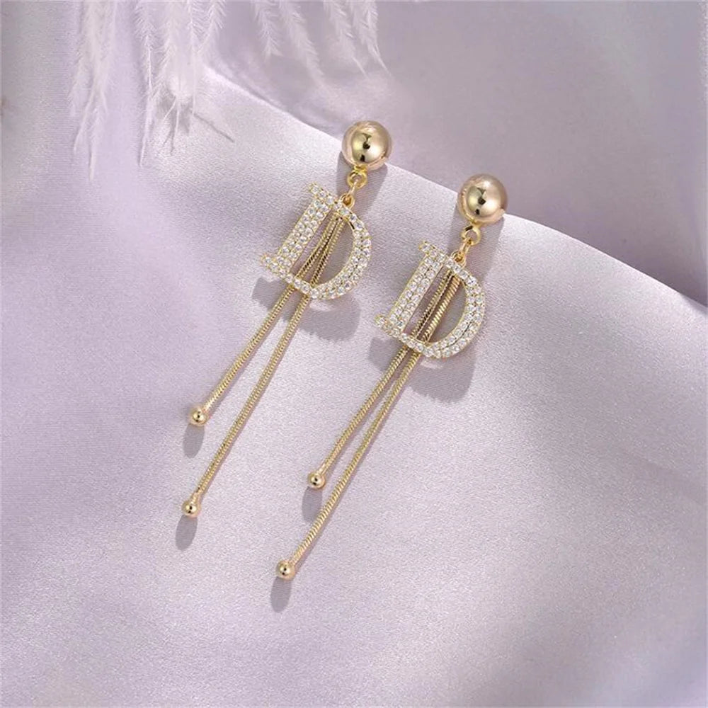 Gold Crystal Tassel Earrings for Women Trendy Elegant Style - Smarsty