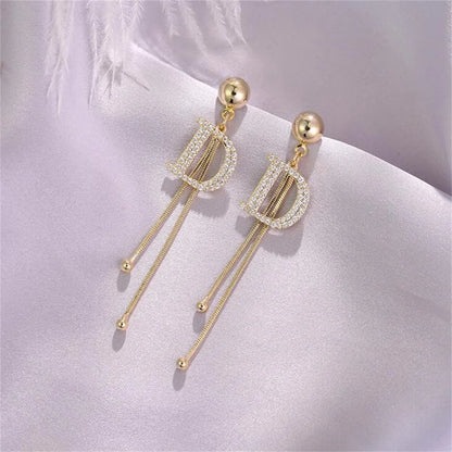 Gold Crystal Tassel Earrings for Women Trendy Elegant Style - Smarsty