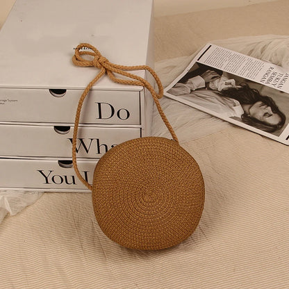Round Straw Bag For Women Woven Handmade Shoulder Bag - Smarsty
