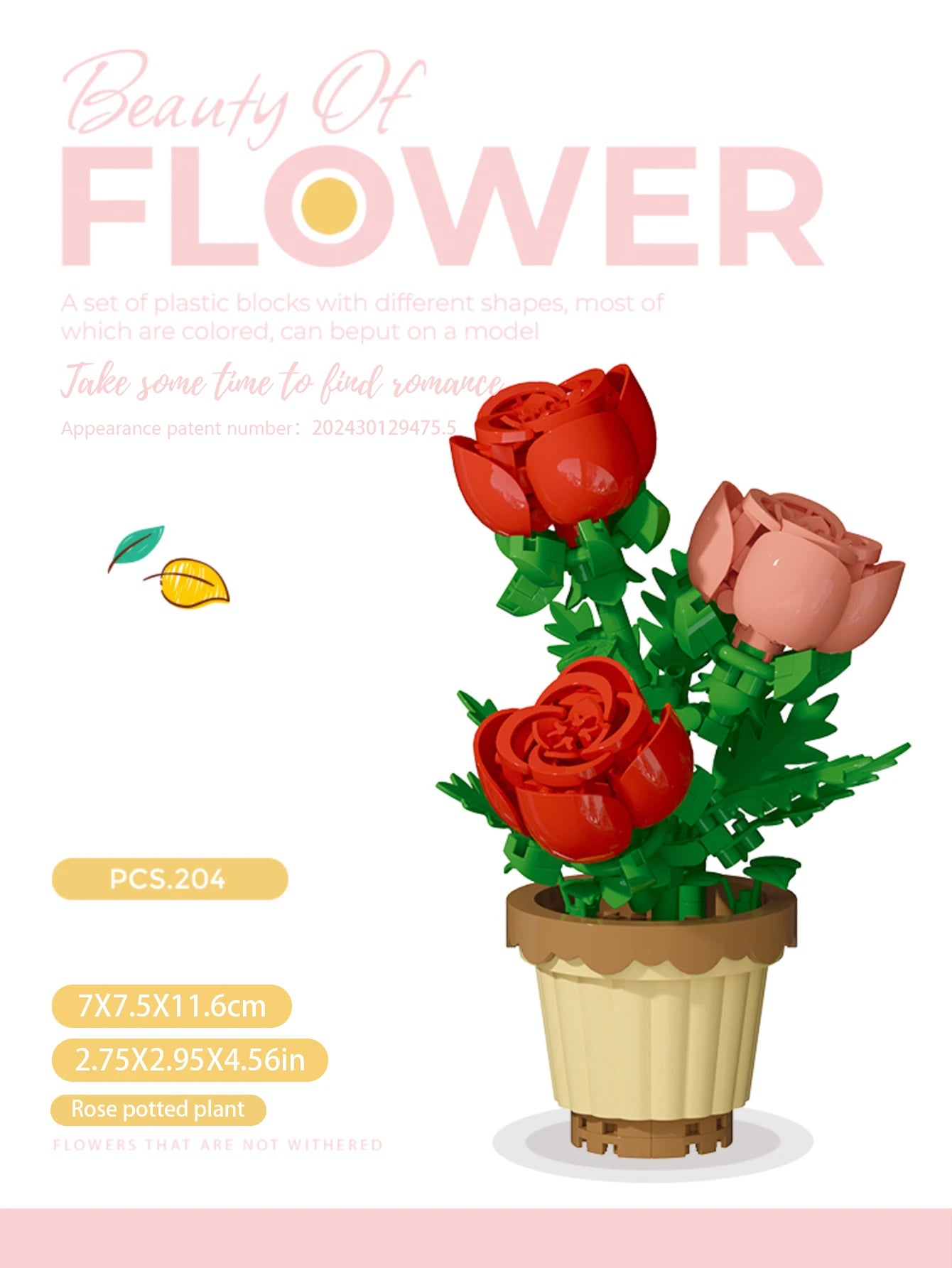 Building block flower simulation bouquet small particle assembly puzzle toy children's handmade DIY potted tabletop ornament - Smarsty