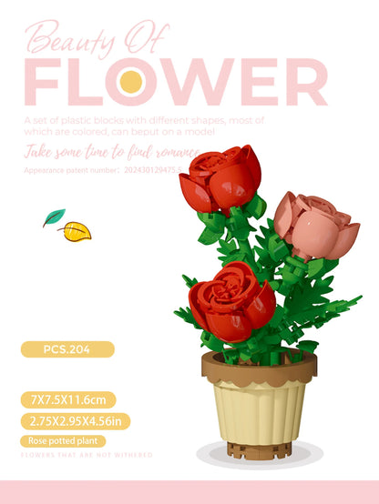Building block flower simulation bouquet small particle assembly puzzle toy children's handmade DIY potted tabletop ornament - Smarsty