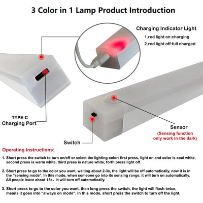 USB Rechargeable Motion Sensor LED Night Light Bar - Smarsty