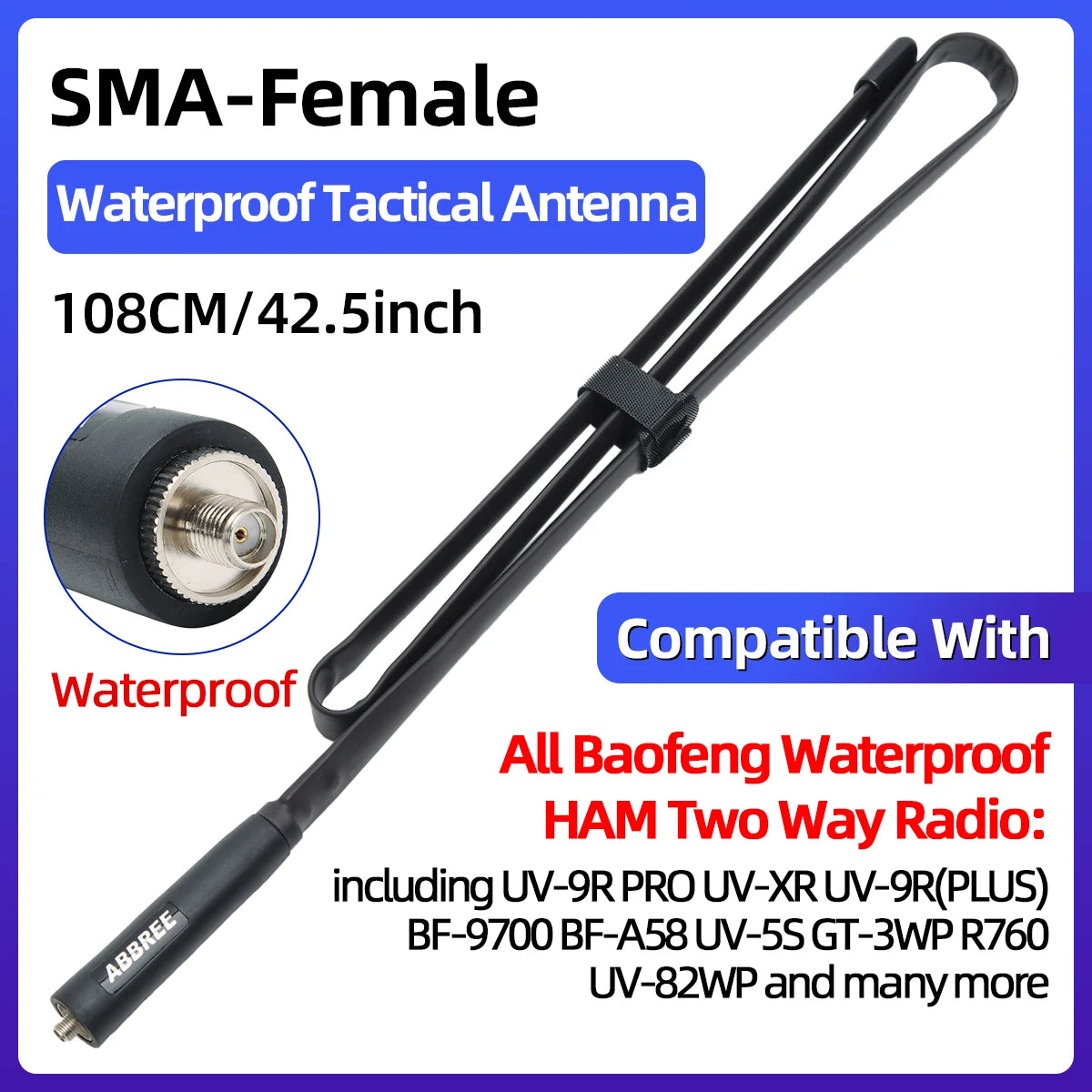 ABBREE CS Tactical Antenna SMA-Female Dual Band VHF UHF 144/430Mhz Foldable For Walkie Talkie Baofeng UV-21 UV-5R QuanSheng K5 - Smarsty