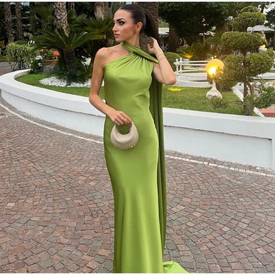 Sexy Satin Ribbon Party Dress Women Elegant Halter Backless Off Shoulder Sleeveless Female Dresses 2024 Summer Solid Robe Gown - Smarsty
