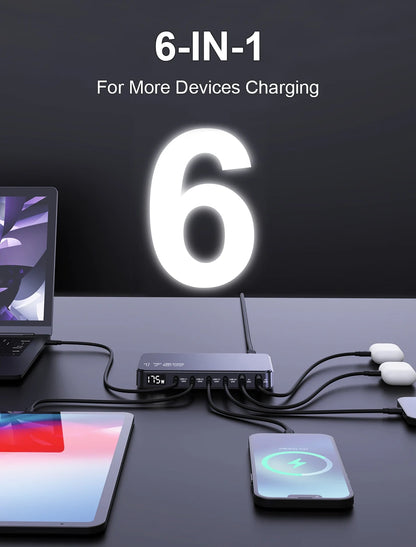 GaN USB C 6Port Desktop Charger With Fast LED Display - Smarsty