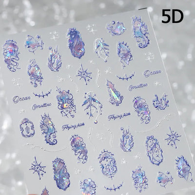 5D Summer Beach Nail Stickers with Shiny Sea Designs - Smarsty
