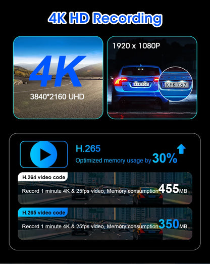 4K Dash Cam With Dual Lens GPS Navigation Wireless CarPlay - Smarsty