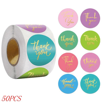 50-500pcs 1inch Blue Thank You Stickers For Envelope Sealing Labels Stationery Supplies Handmade Wedding Gift Decoration Sticker - Smarsty
