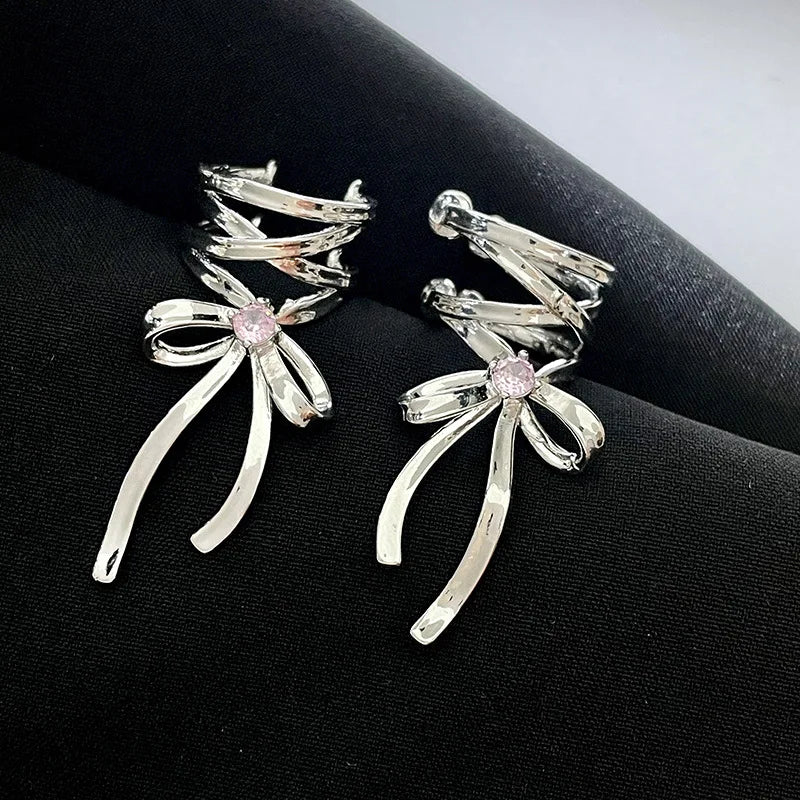 Y2K Bow-Knot Ear Clips for Trendy Korean Fashion Jewelry - Smarsty