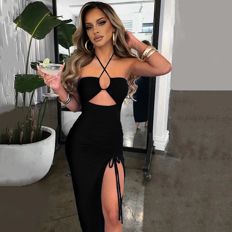 Sleeveless Sexy Female Midi Backless Dresses Slim Night Club Party Women's Dress Bodycon Vestidos Elegantes Para Mujer - Smarsty