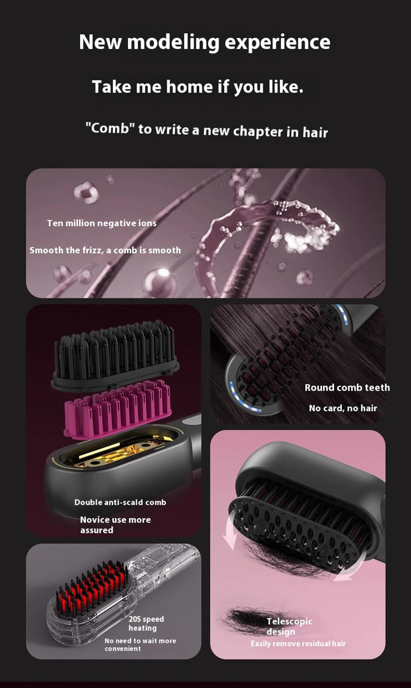 Wireless Hair Straightener Comb with Negative Ions - Smarsty