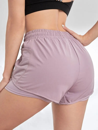 Women's Elastic Sports Shorts, Shorts With Pockets, Fake Two-Piece Yoga Leggings Running And Training - Smarsty