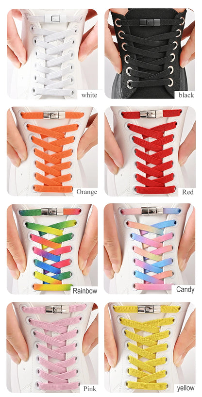 8mm No Tie Shoe Laces Press Lock Shoelaces Without Ties Elastic Laces Sneaker Kids Adult Widened Flat Shoelace for Shoes - Smarsty