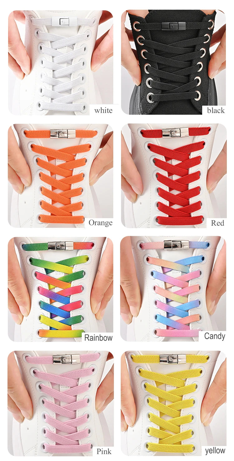 8mm No Tie Shoe Laces Press Lock Shoelaces Without Ties Elastic Laces Sneaker Kids Adult Widened Flat Shoelace for Shoes - Smarsty