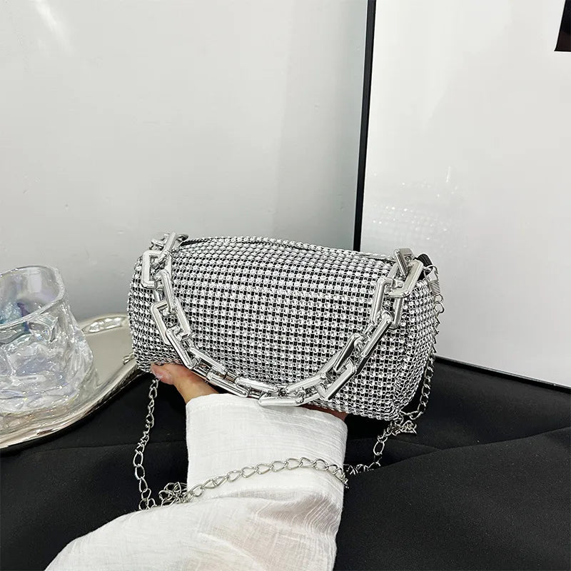 Rhinestone Bucket Bag Sparkling Crossbody Chain Bag - Smarsty