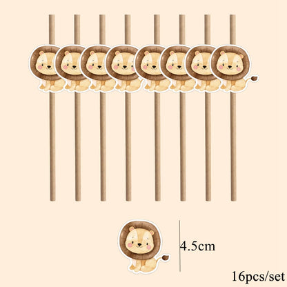 16Pcs Eco-Friendly Wild Animal Paper Straws for Kids Parties - Smarsty
