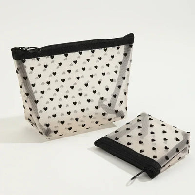 Heart Shaped Nylon Mesh Cosmetic Bag Zipper Organizer - Smarsty