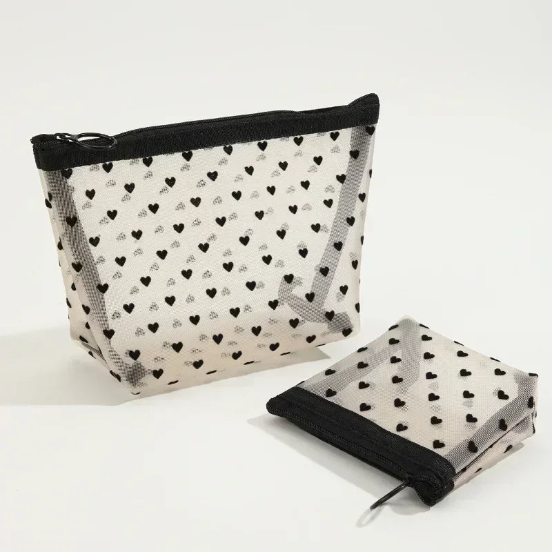 Heart Shaped Nylon Mesh Cosmetic Bag Zipper Organizer - Smarsty