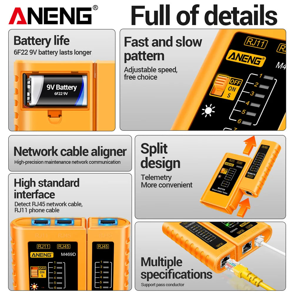 ANENG M469D Network Analyzer Tester for RJ45 and RJ11 - Smarsty