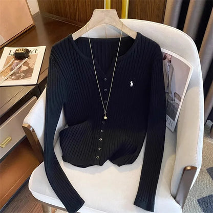 YuooMuoo Brand Fashion Knitted Tops 2025 New Y2K Embroidery Long Sleeve Cardigans Sweaters Korean Fashion Streetwear Lady Shirts - Smarsty