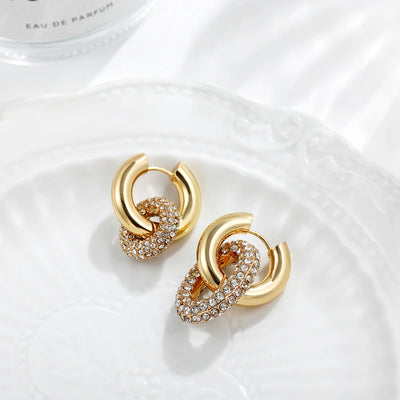 Gold Plated CZ Huggie Hoop Earrings Geometric U Shape - Smarsty