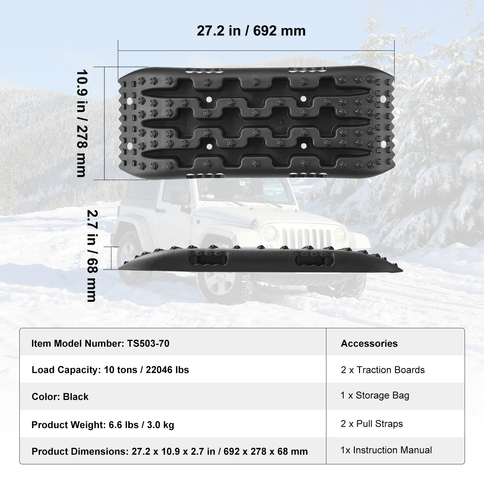 SucceBuy 10 TON Traction Boards with PP Material Recovery Boards for Off-road Vehicle Car Pickup SUV RV Pair Tire Traction Mats