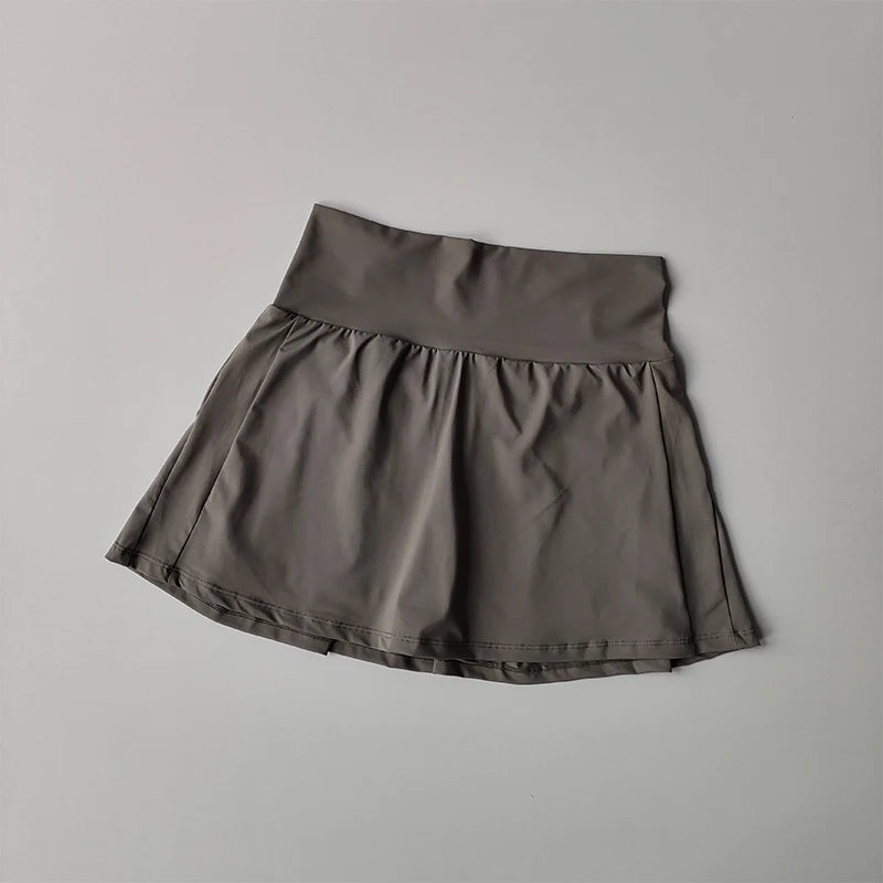 High Waisted Sports Short Skirt, Summer New Cool and Anti Glare Lined Shorts Women's Fitness Yoga Quick Drying A-line Skirt - Smarsty