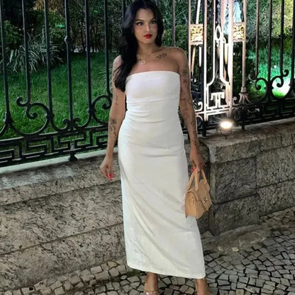 ASDS 2024 off shoulder black white long dress women bodycon beige midi dress woman summer backless sexy party dresses - Smarsty