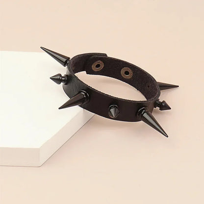 Unisex PU Leather Punk Bracelet with Spikes and Skull - Smarsty