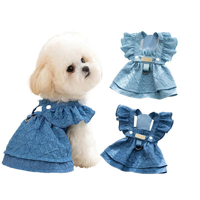 Denim Dog Dresses for Small Dogs with Leash Ring - Smarsty