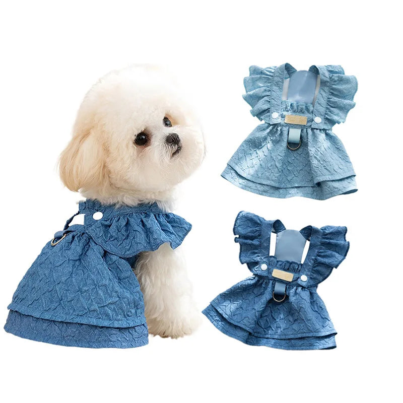 Denim Dog Dresses for Small Dogs with Leash Ring - Smarsty