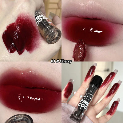 Pinkcoco Bear Doodle Mirror Lip Glaze Long Lasting Shine - Smarsty