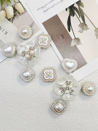 10PCS Shoe Charms ABS Decorations Accessories DIY Ornament Pins For Clog Buckle Lady Garden Shoes Elegant Pearl Floral Design - Smarsty