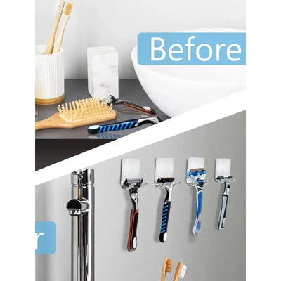 2pcs Razor Holder Stainless Steel Men Shaving Shaver Razor Stand Shelf Shaving Razor Storage Rack Bathroom Hook Organizer