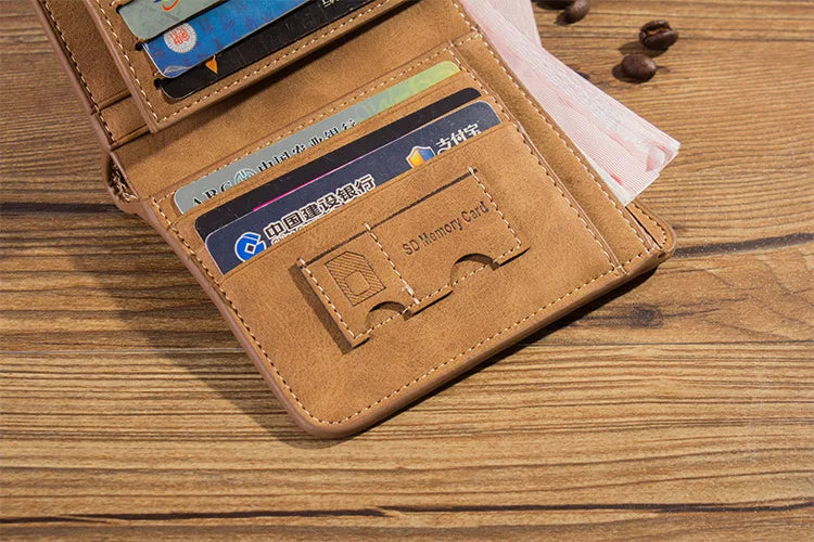 New Men Wallets Credit Card/ID Holder Vintage Brand Male Wallet High Quality PU Leather Photo Holder Foldable Short Men Purse - Smarsty