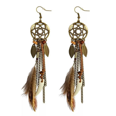 Boho Vintage Dream Catcher Earrings with Long Tassels for Women - Smarsty