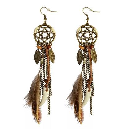 Boho Vintage Dream Catcher Earrings with Long Tassels for Women - Smarsty