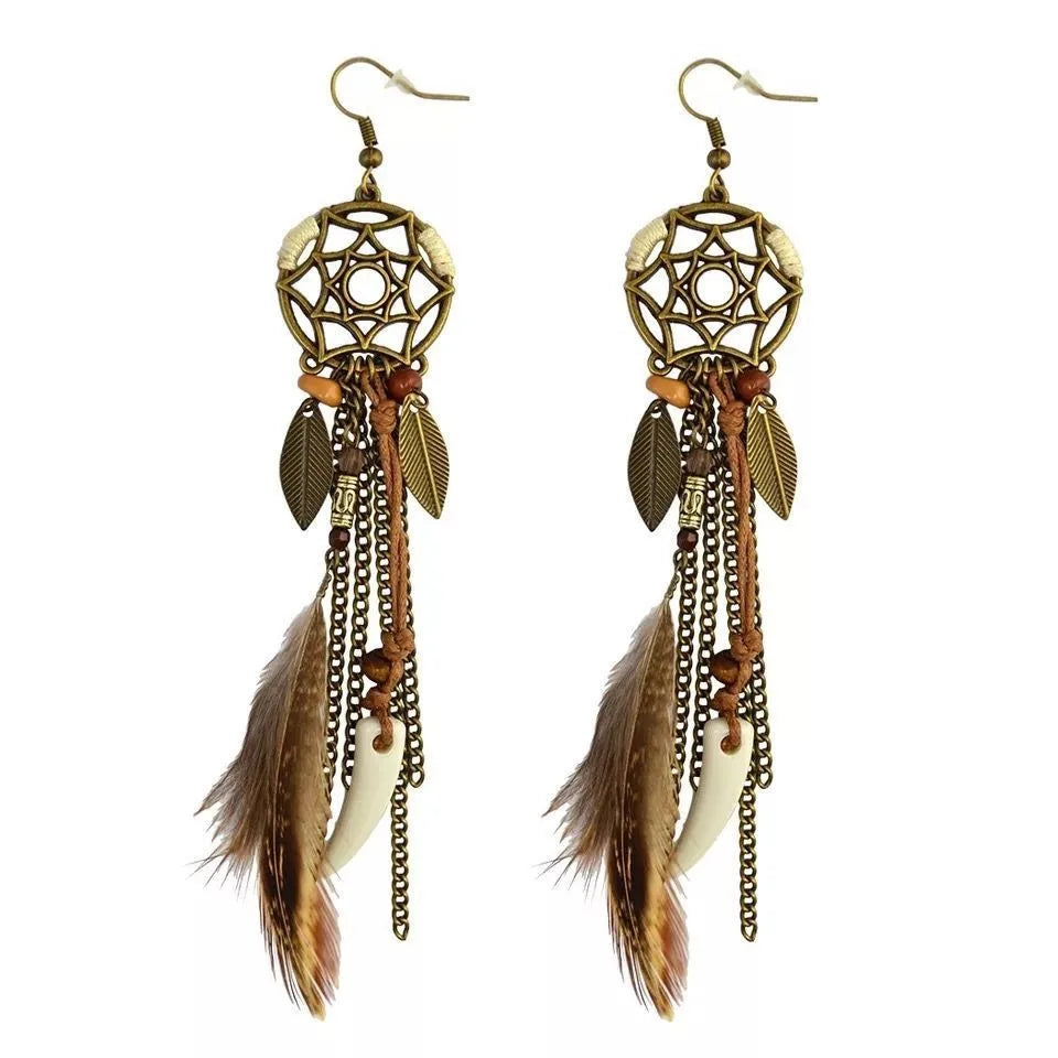 Boho Vintage Dream Catcher Earrings with Long Tassels for Women - Smarsty